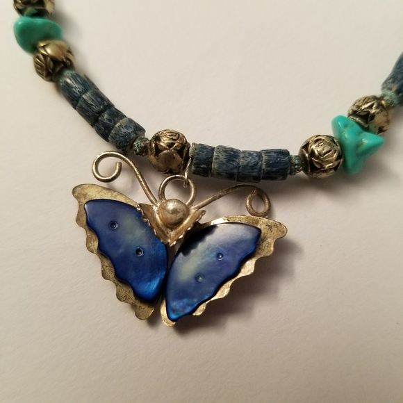 Relisted -Vintage butterfly necklace blue turquoise silver - Picture 7 of 12
